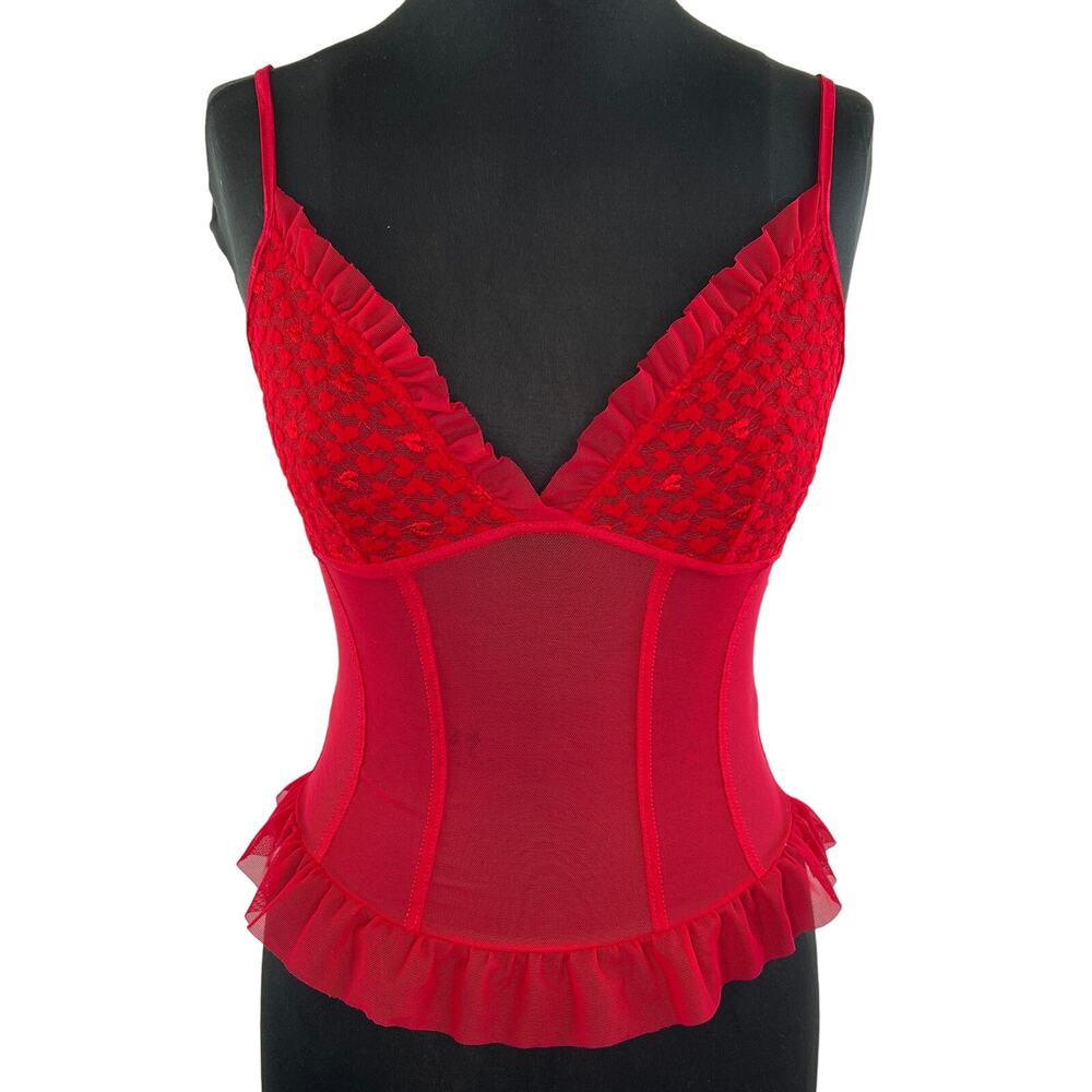 ARIANNE Red Sleeveless Lace Ruffle Hem Corset Lingerie Top Size S Small